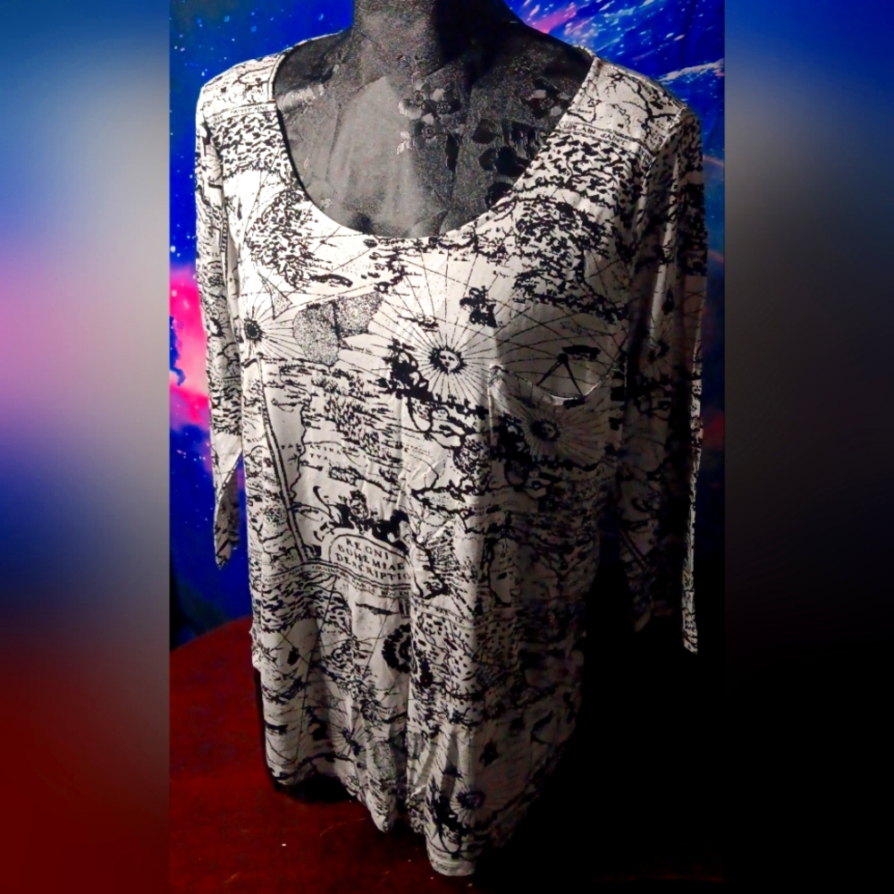 Philosophy Map Print Tunic | Witchy Celestial Top | Vintage Explorer Aesthetic